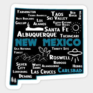 Cute map of Carlsbad  New Mexico Albuquerque Santa Fe Los Alamos, Roswell Las Cruces Deming Carlsbad Hobbs Silver City Sticker